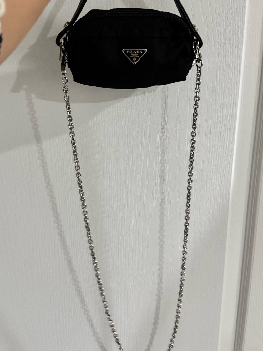 Prada Black Nylon Mini Shoulder Bag with Silver Chain Strap - Picture 2 of 3